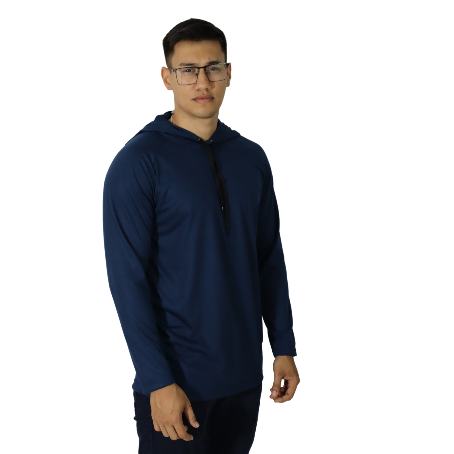 3 Camiseta masculina com capuz manga longa meia malha pv azul marinho - Imagem 3
