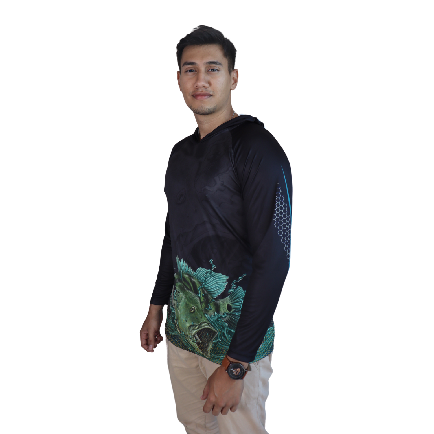 3 Camiseta masculina com capuz manga longa dryfit preto - Imagem 3