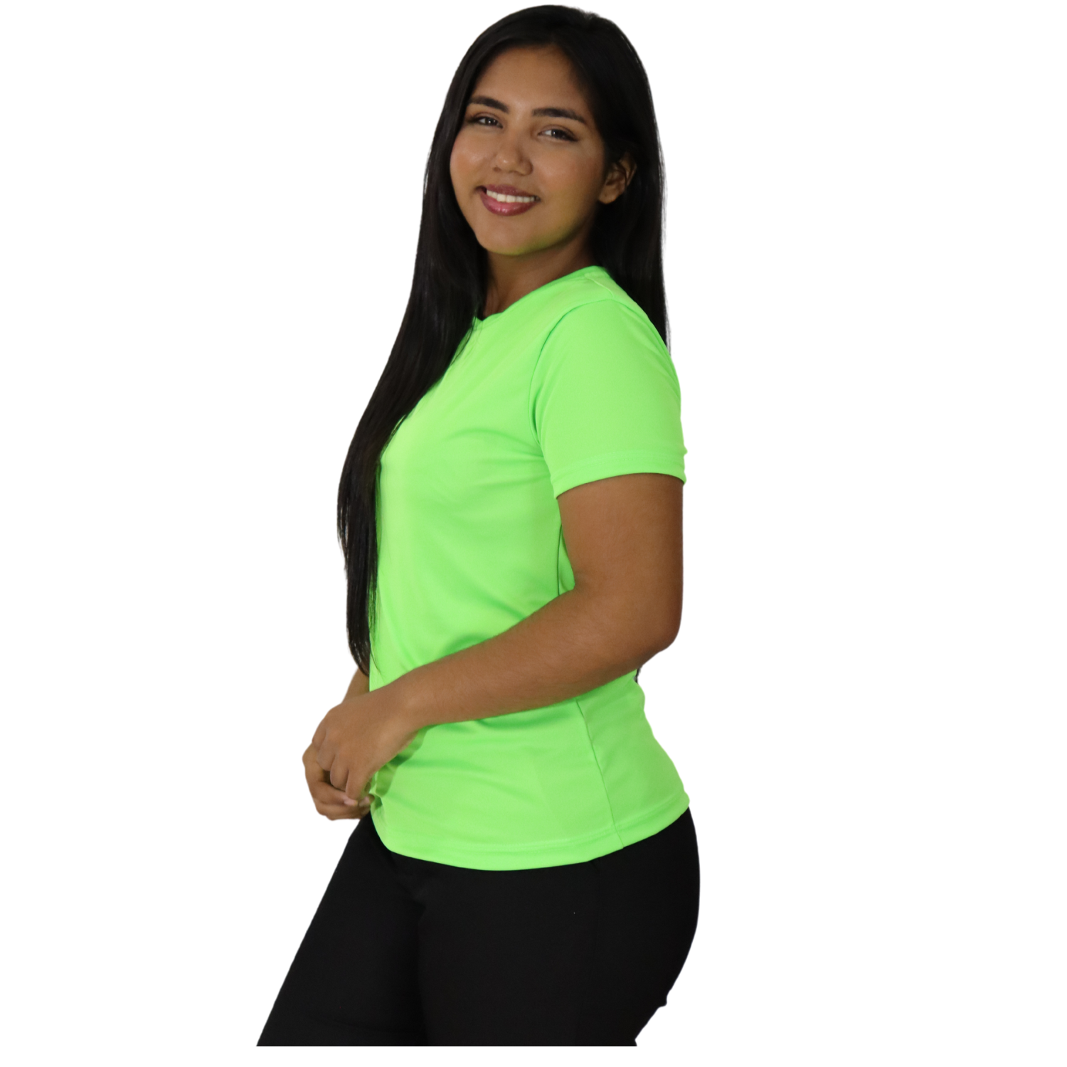 3 Camiseta feminina fit manga curta gola mesmo tecido cacharrel verde limão - Imagem 3