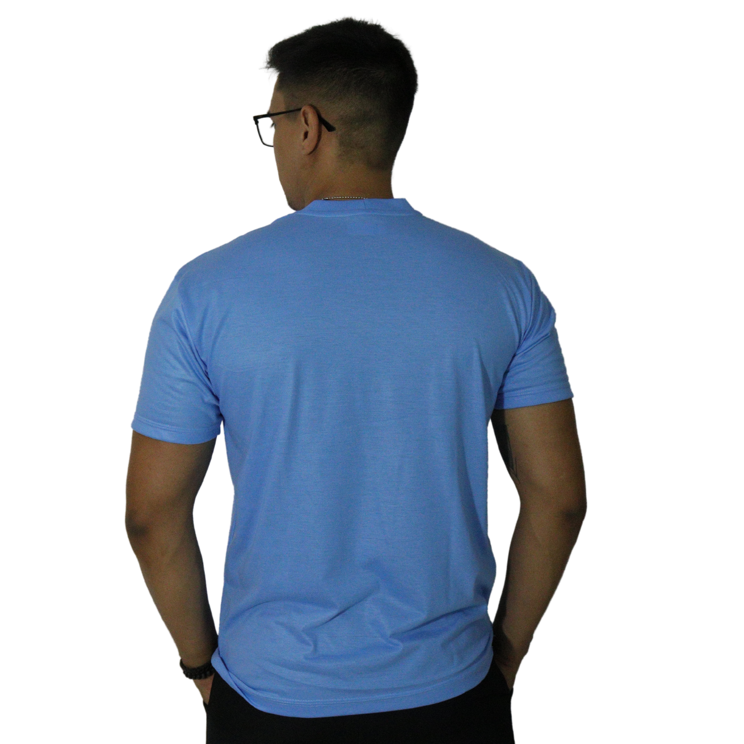 3 Camiseta masculina gola redonda malha pv azul celeste - Imagem 3