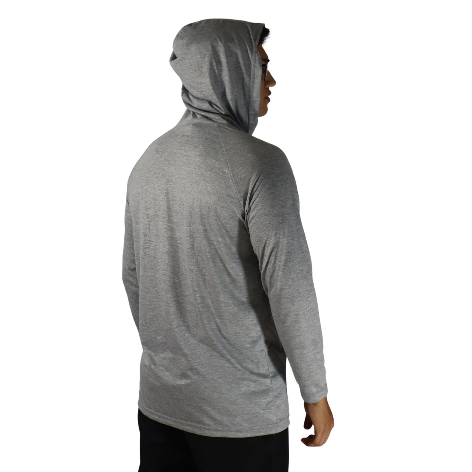 3 Camiseta masculina com capuz manga longa meia malha pv cinza mescla claro - Imagem 4