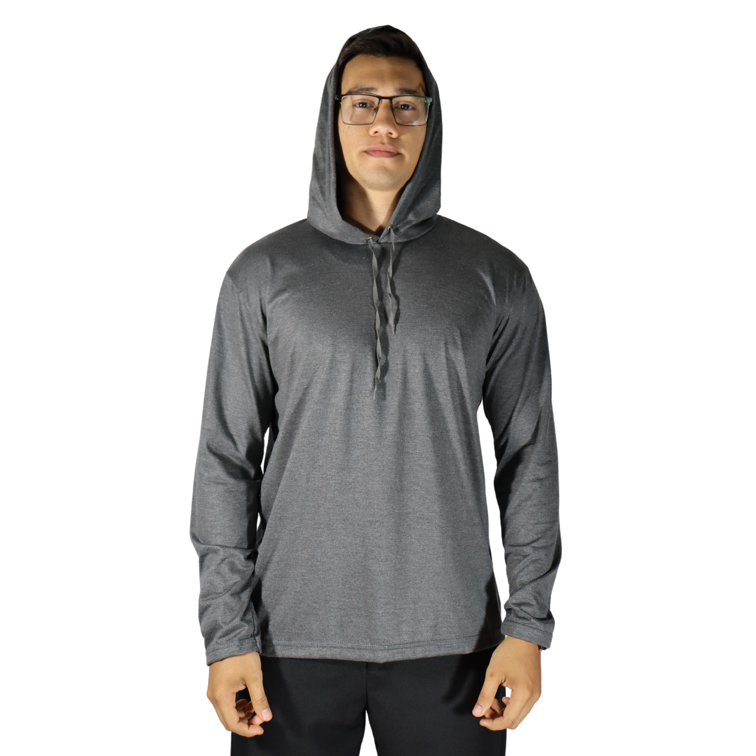 3 Camiseta masculina com capuz manga longa meia malha pv cinza mescla escuro - Imagem 3