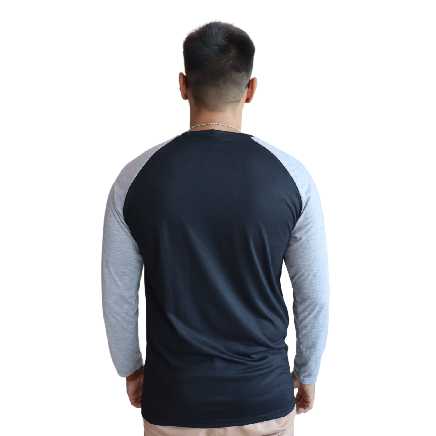 3 Camiseta masculina raglan manga longa malha pv preto e mesclas cinza - Imagem 3