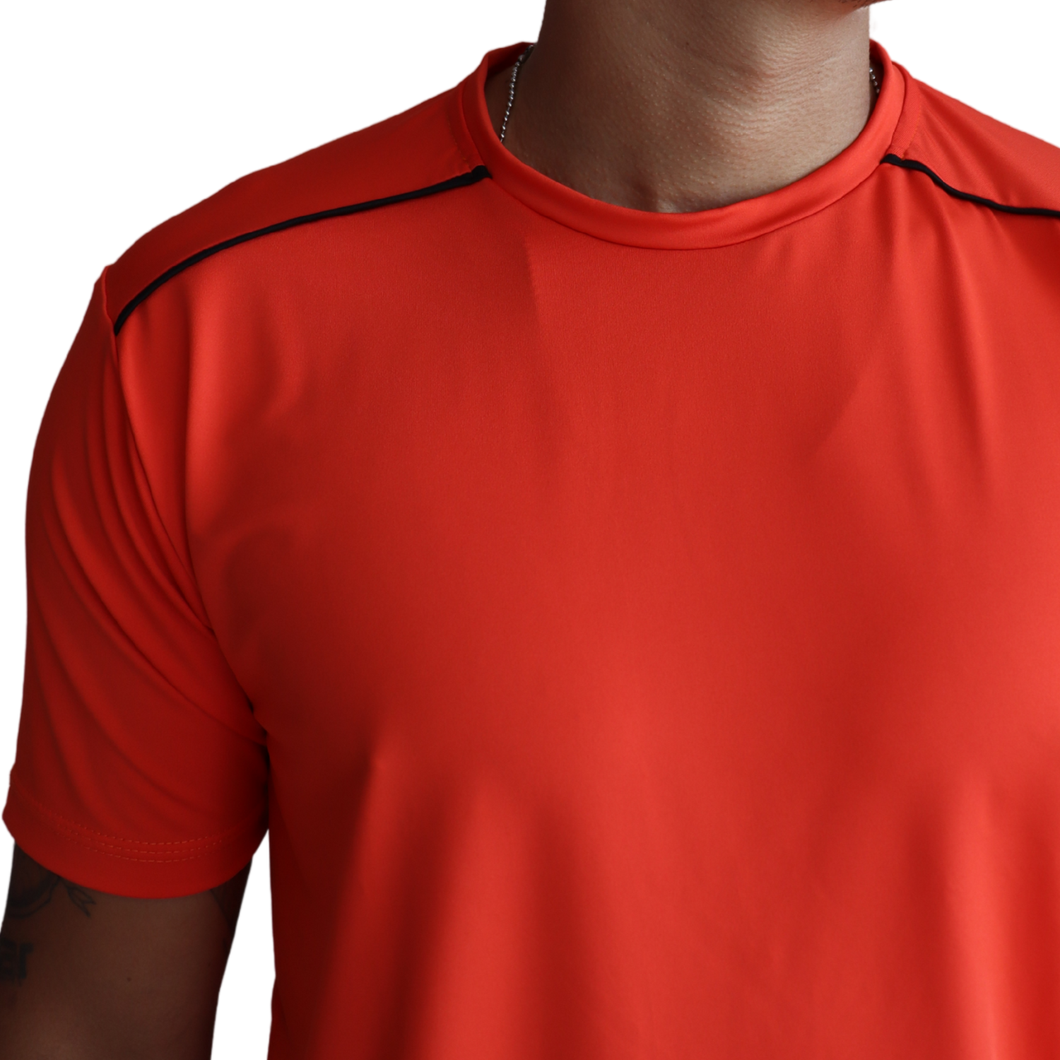 3 Camiseta masculina gola redonda com recorte vivo dry plus laranja genebra - Imagem 3