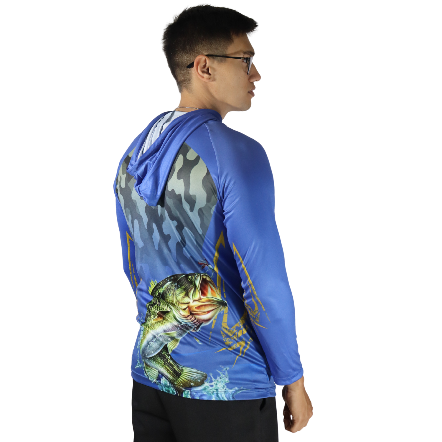 4 Camiseta masculina com capuz manga longa dryfit peixe azul - Imagem 3