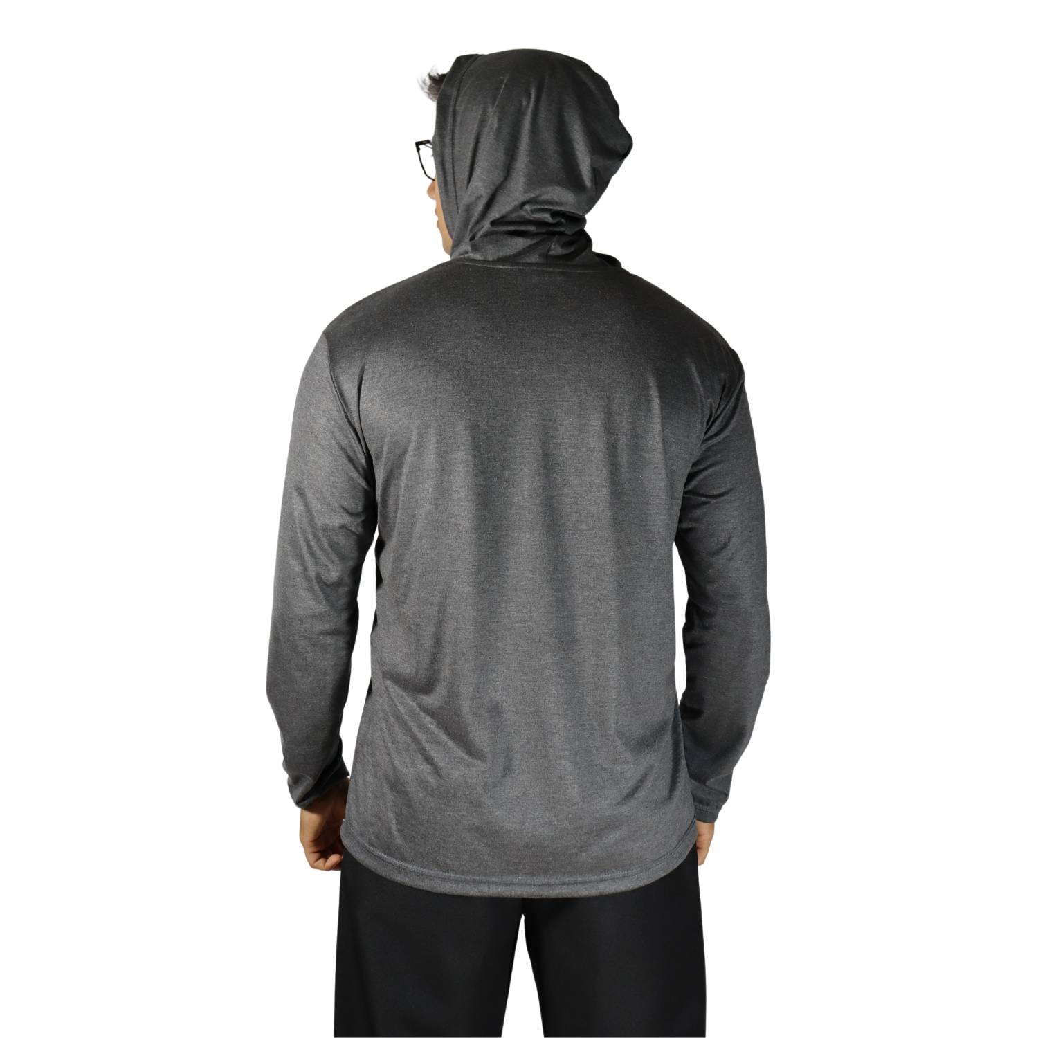 4 Camiseta masculina com capuz manga longa meia malha pv cinza mescla escuro - Imagem 4