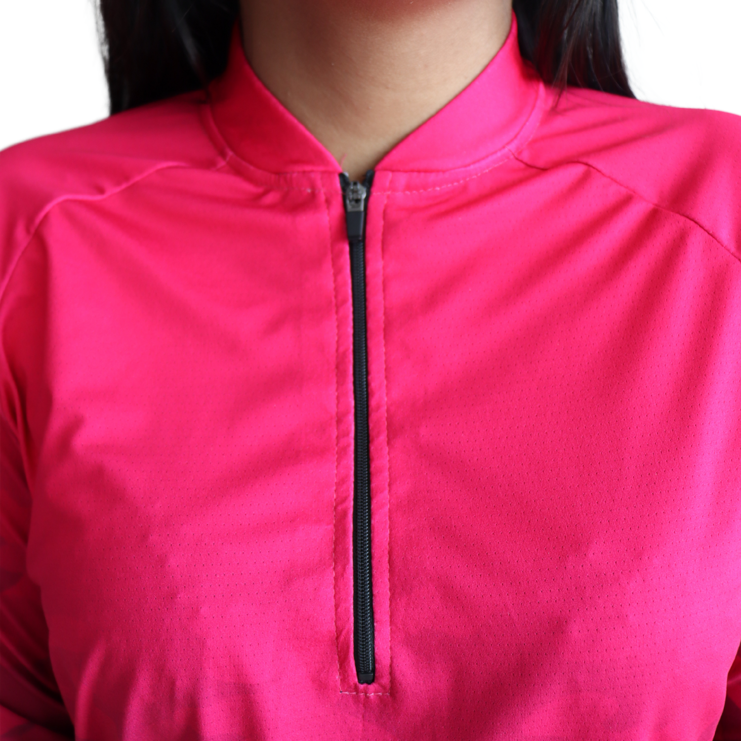 4 Camiseta feminina raglan manga longa com zíper aerodry camuflado gradiente rosa pink e preto - Imagem 4