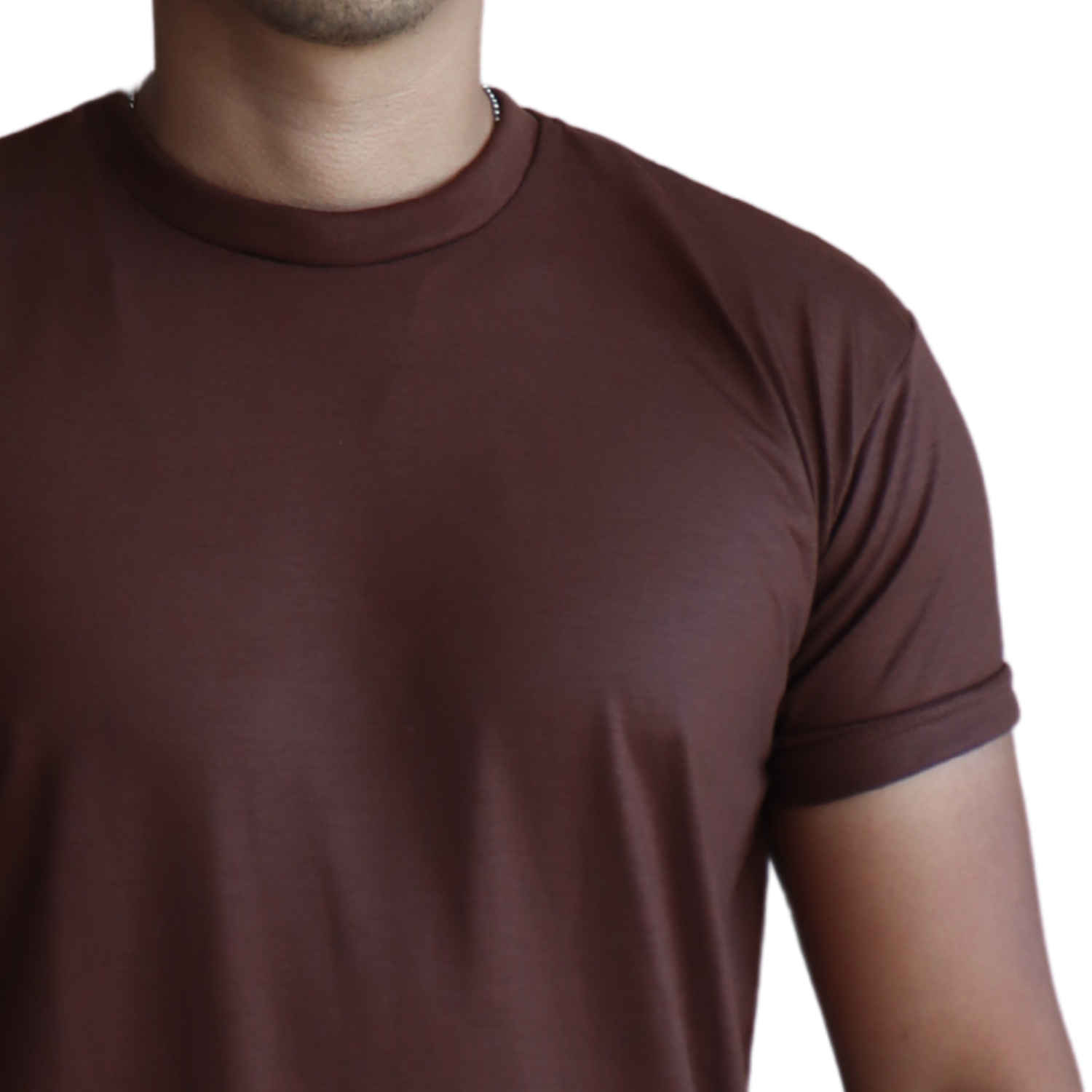 4 Camiseta masculina clássica manga curta gola careca meia malha pes marrom - Imagem 2