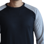 Camiseta masculina raglan manga longa malha pv preto e mesclas cinza - Imagem 4