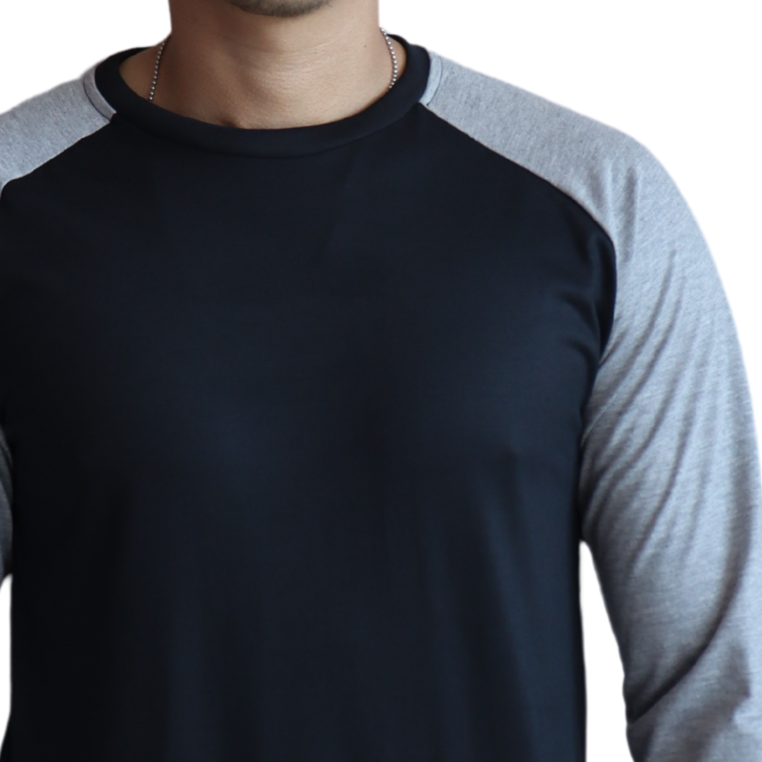 4 Camiseta masculina raglan manga longa malha pv preto e mesclas cinza - Imagem 4