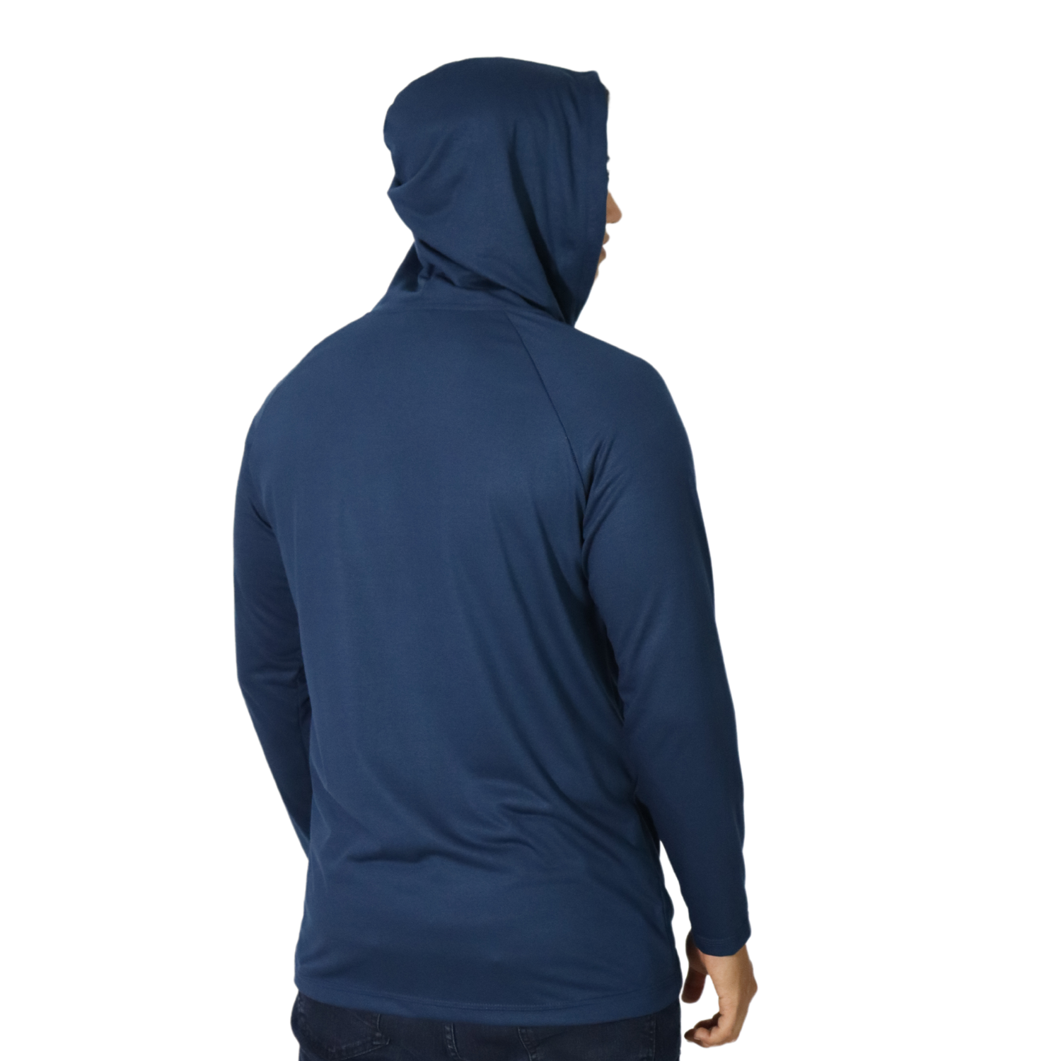 4 Camiseta masculina com capuz manga longa meia malha pv azul marinho - Imagem 4