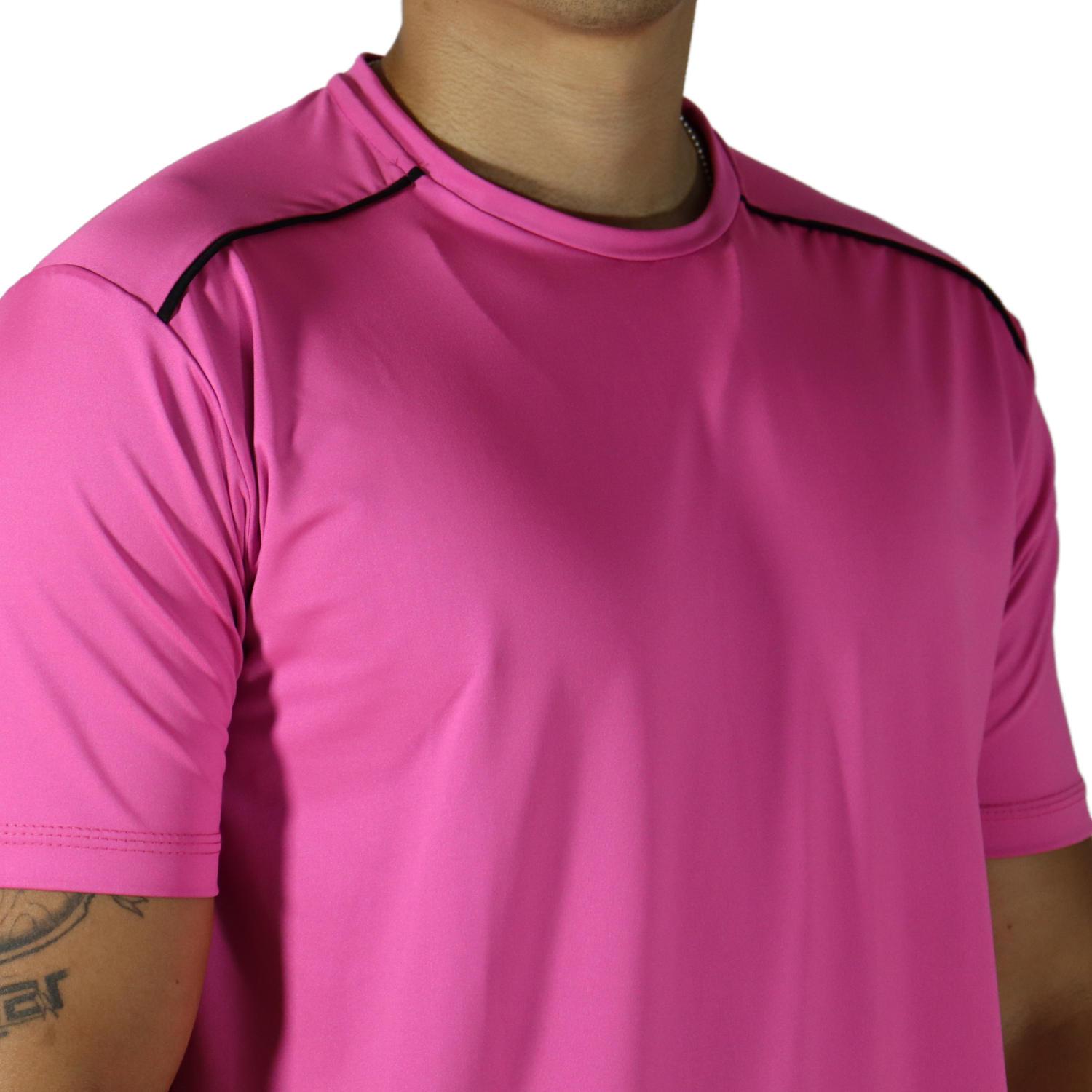 5 Camiseta masculina gola redonda com recorte vivo dry plus rosa - Imagem 4
