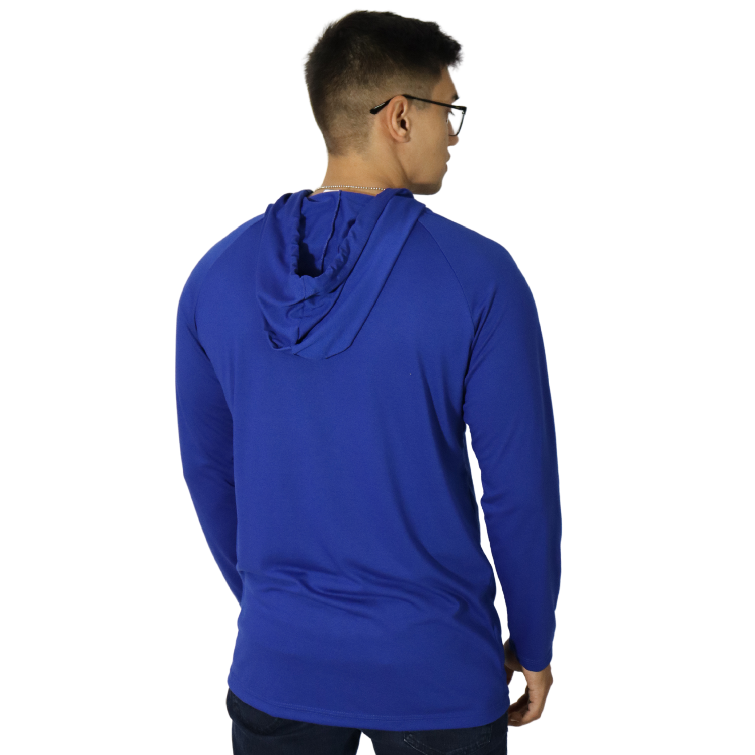 5 Camiseta masculina com capuz manga longa meia malha pv azul royal - Imagem 5