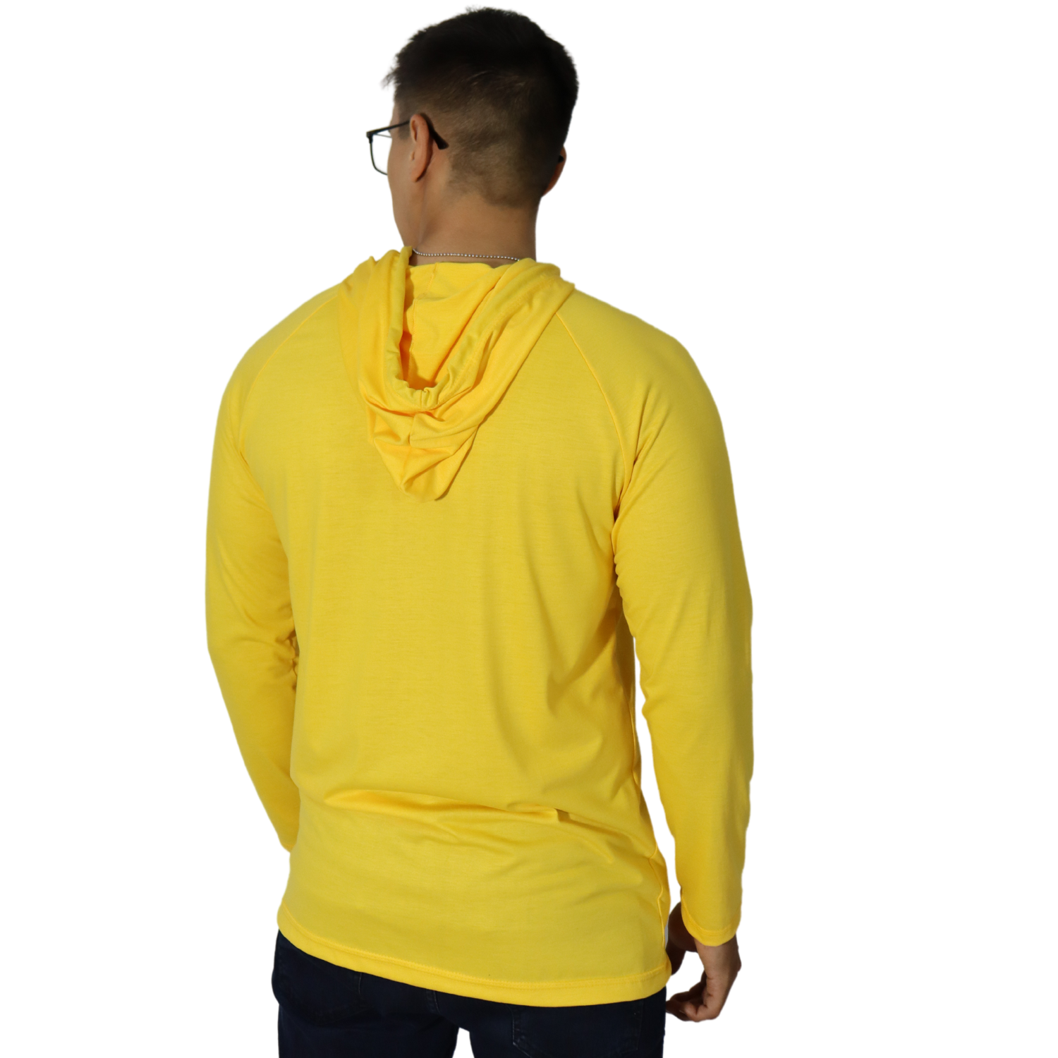 5 Camiseta masculina com capuz manga longa meia malha pv amarelo - Imagem 4