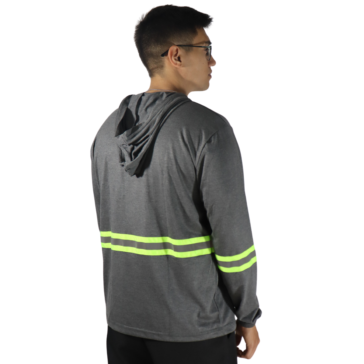 5 Camiseta masculina manga longa com capuz e faixa refletiva meia malha pv mescla escuro - Imagem 2