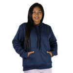 Agasalho feminino raglan com capuz bolso canguru moletom azul marinho