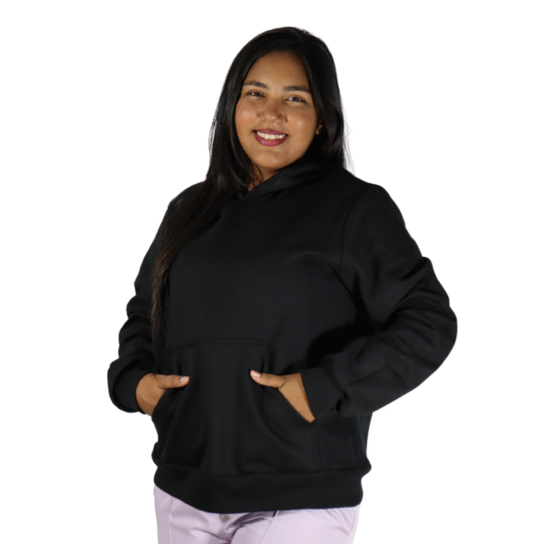 Agasalho feminino com capuz bolso canguru moletom preto