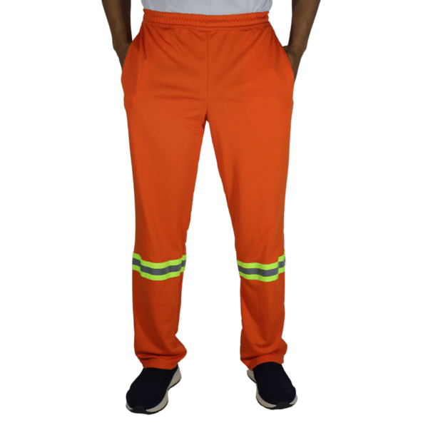 Calça masculina com elástico e faixa refletiva helanca colegial laranja