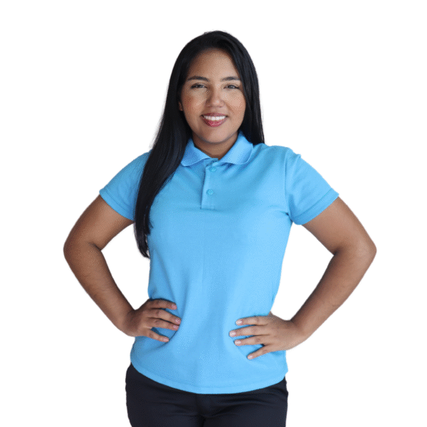 Camisa feminina polo gola pronta manga curta piquet pa azul celeste