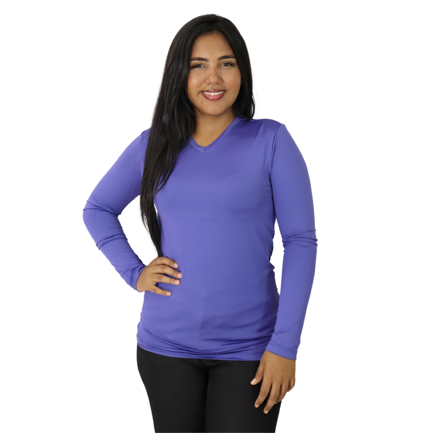 Camiseta feminina fit gola v manga longa dry plus azul royal Camiseta feminina fit gola v manga longa dry plus azul royal - Imagem 1