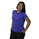 Camiseta feminina fit manga curta gola mesmo tecido dry plus azul bic