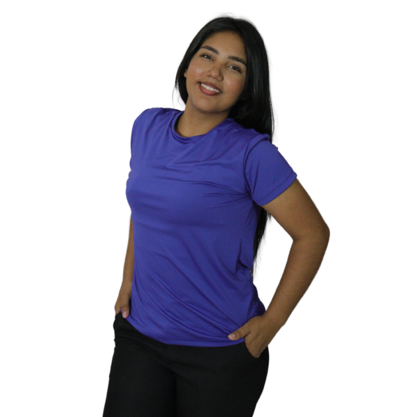 Camiseta feminina fit manga curta gola mesmo tecido dry plus azul bic