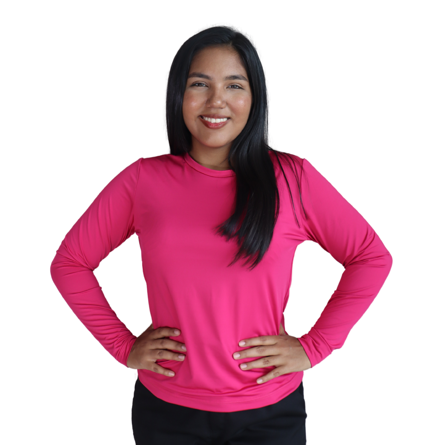 Camiseta feminina fit manga longa gola mesmo tecido dry plus rosa pink Camiseta feminina fit manga longa gola mesmo tecido dry plus rosa pink - Imagem 1