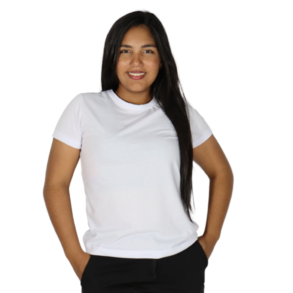 Camiseta feminina t-shirts manga curta malha poliéster branco