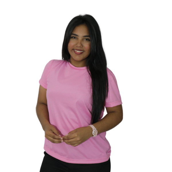 Camiseta feminina t-shirts manga curta meia malha pv rosa chiclete