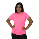 Camiseta feminina t-shirts manga curta meia malha pv rosa neon