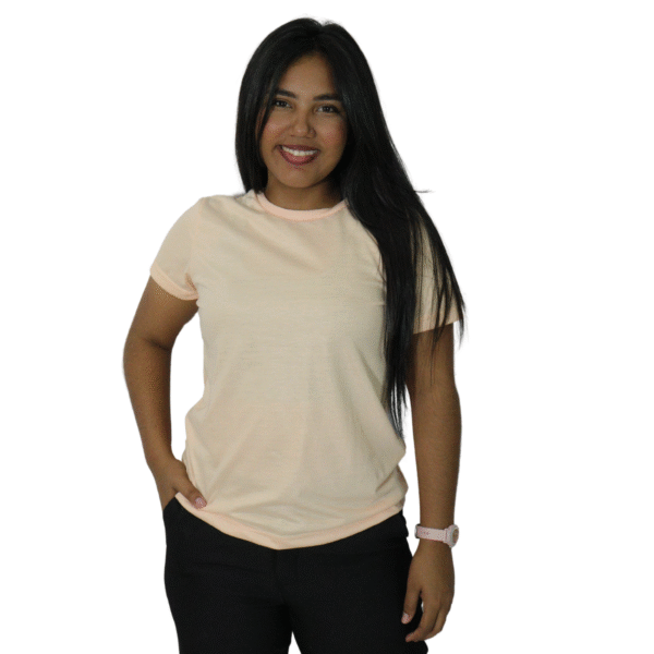 Camiseta feminina t-shirts manga curta meia malha pv salmão