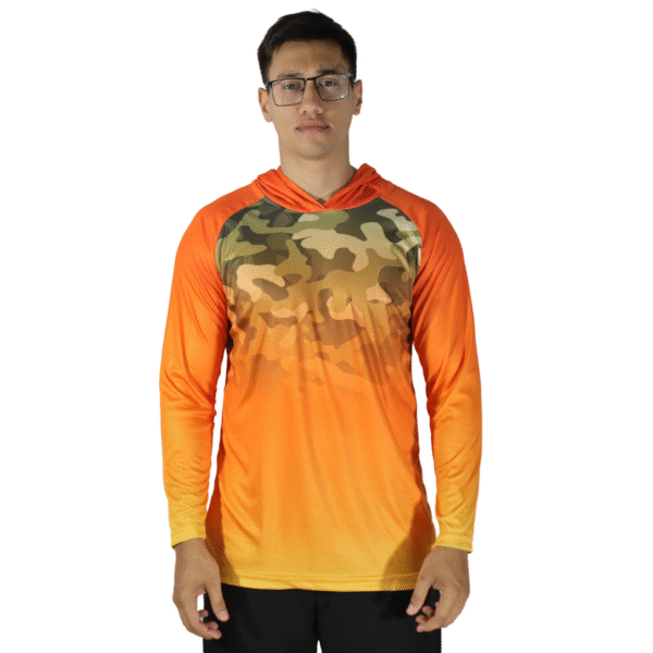 Camiseta masculina com capuz manga longa dryfit laranja