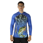 Camiseta masculina com capuz manga longa dryfit peixe azul