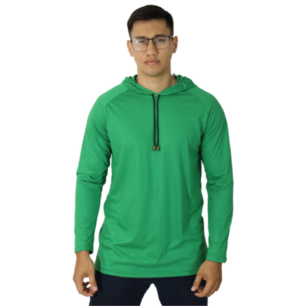 Camiseta masculina com capuz manga longa meia malha pv verde