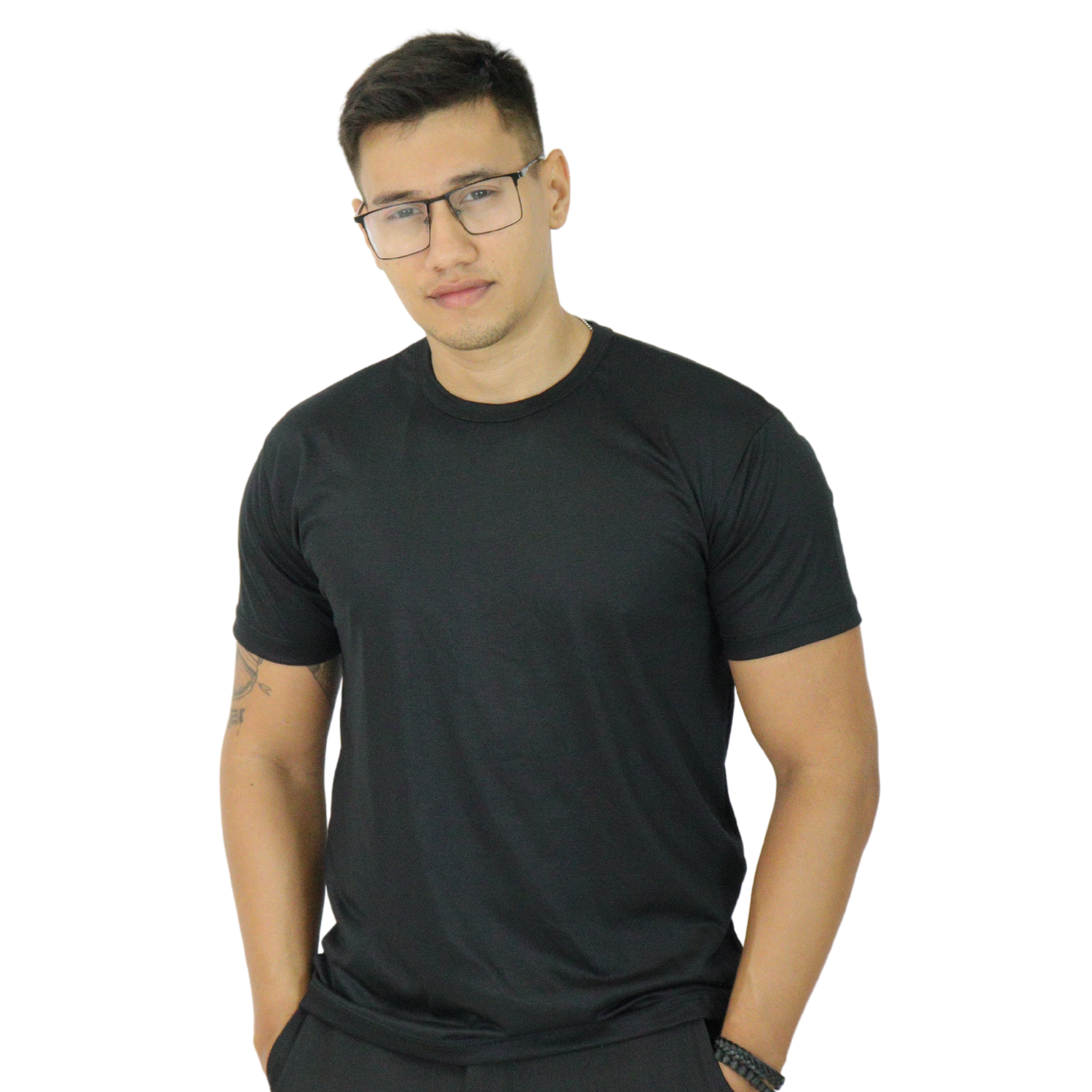 Camiseta masculina gola redonda malha pv preto Camiseta masculina gola redonda cacharrel preto - Imagem 1