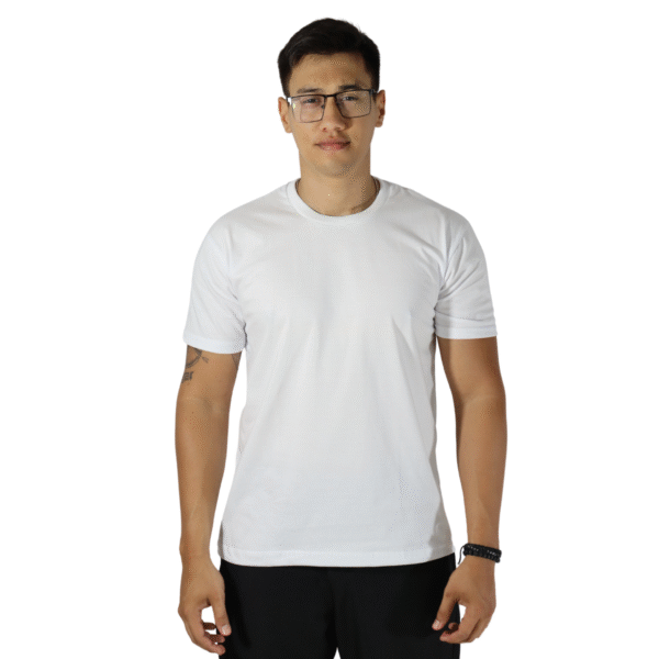 Camiseta masculina básica manga curta meia malha pes branca