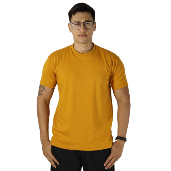 Camiseta masculina malha menegotti confort 100% algodão mostarda
