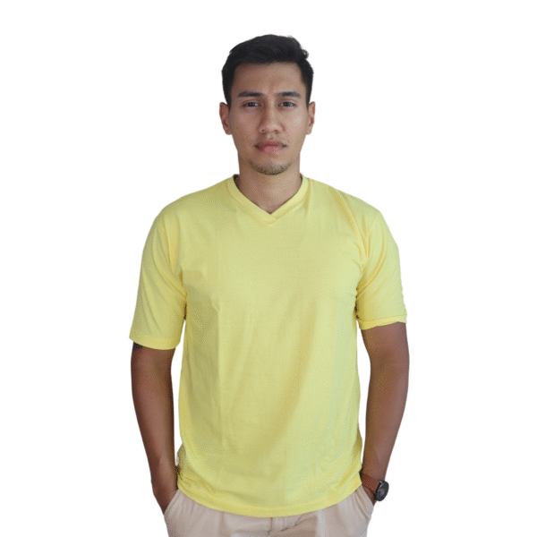 Camiseta masculina manga curta decote v algodão fio 30 amarelo