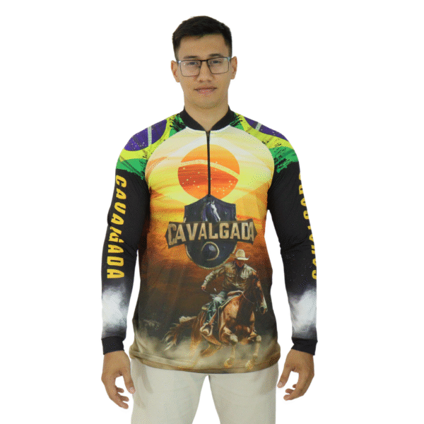 Camiseta masculina manga longa UV 50 Cavalgada amarelo