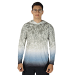 Camiseta masculina com capuz manga longa dryfit branca com cinza camuflado