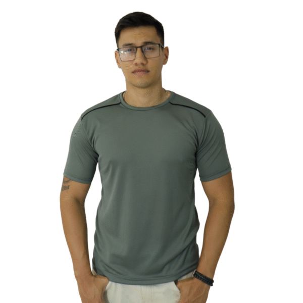 Camiseta masculina recorte com vivo manga curta cacharrel cinza chumbo