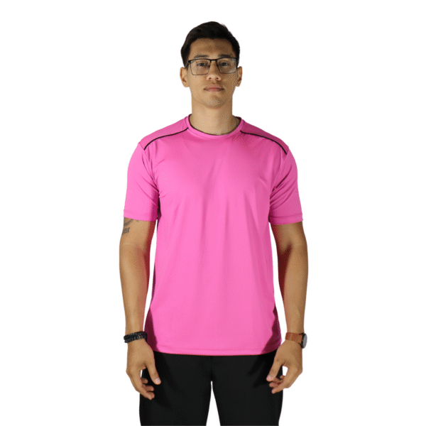 Camiseta masculina gola redonda com recorte vivo dry plus rosa