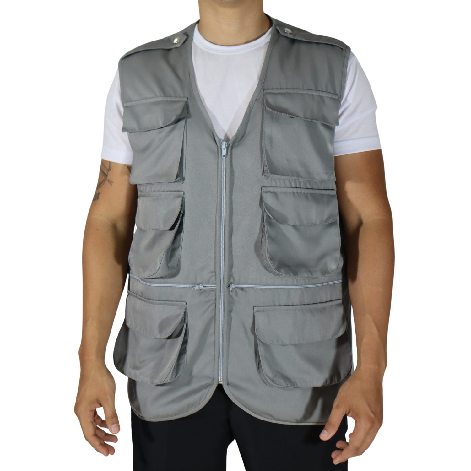 Principal Colete masculino multiuso 9 bolsos cinza - Imagem 1