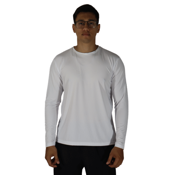 Camiseta masculina fit manga longa gola redonda dry plus branco
