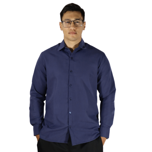 Camisa masculina social manga longa tricoline azul marinho