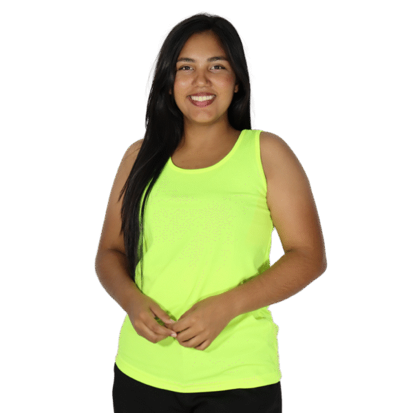 Regata feminina tecido cacharrel amarelo flúor