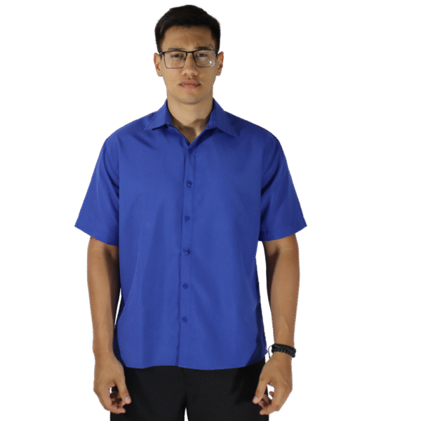 Camisa masculina social clássica manga curta sem bolso oxfordine azul royal