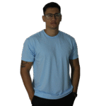 Camiseta masculina gola redonda malha pv azul bebê