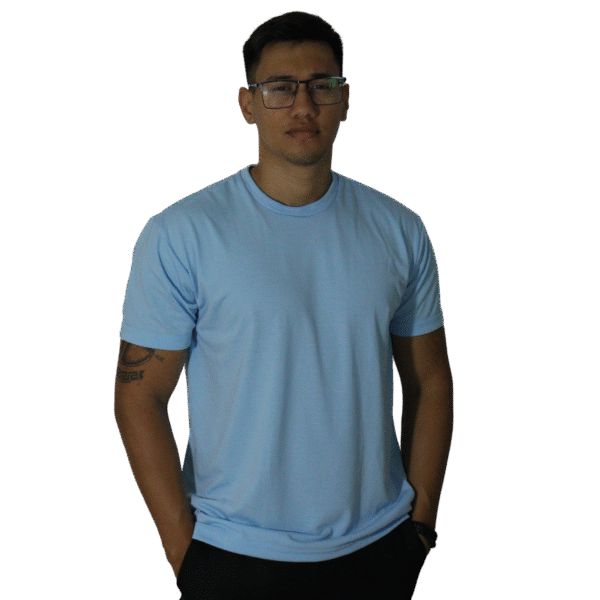 Camiseta masculina gola redonda malha pv azul bebê