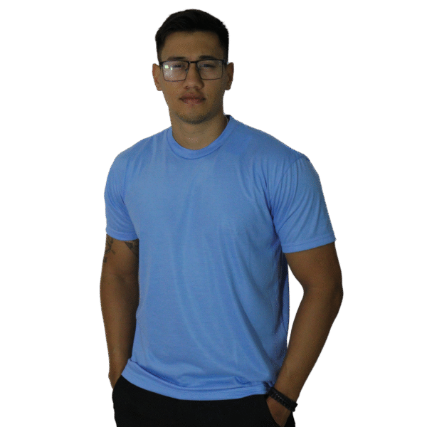 Camiseta masculina gola redonda malha pv azul celeste